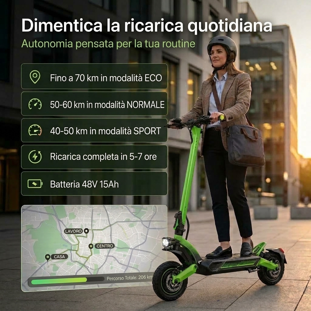Autonomia fino a 70 km in modalità ECO