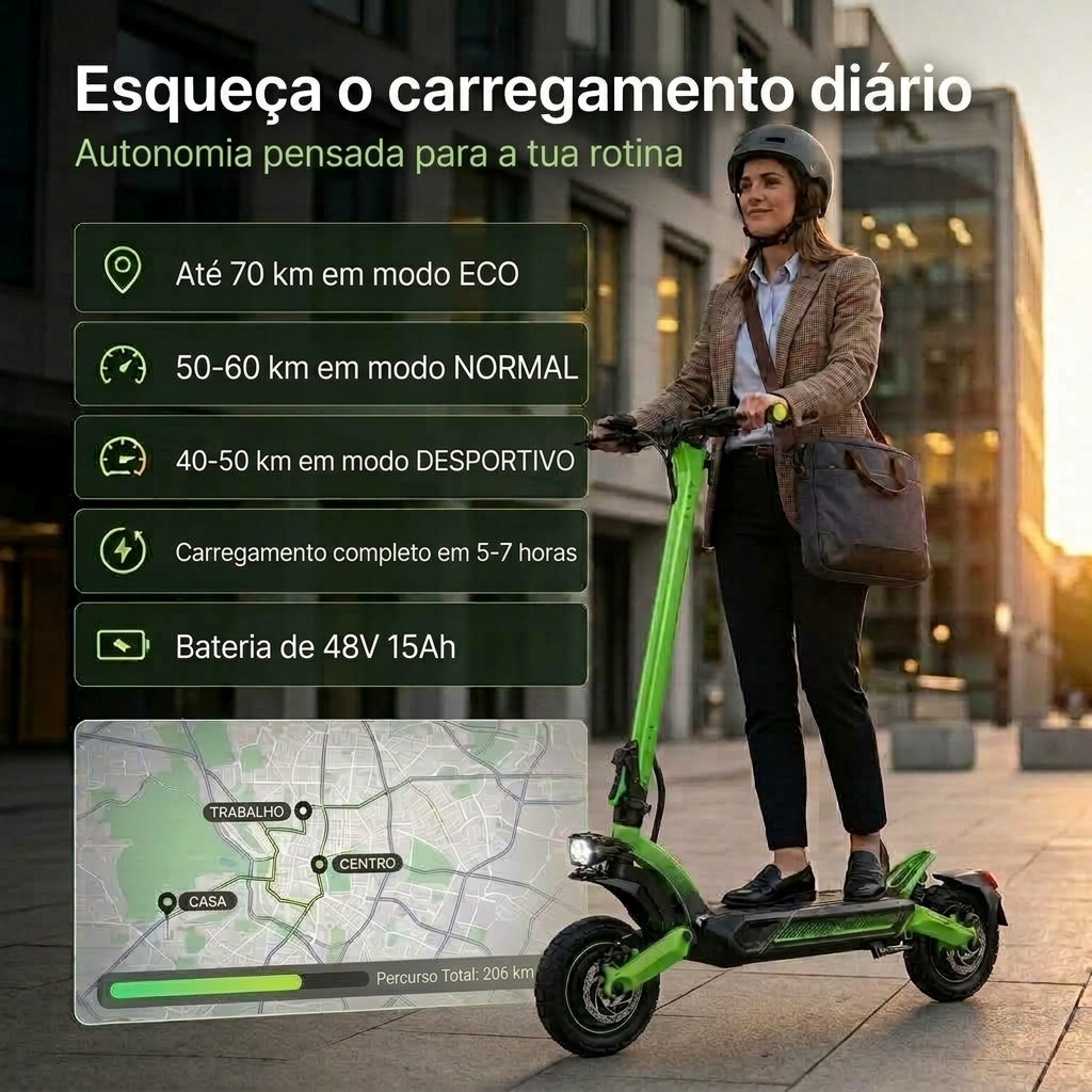 Autonomia até 70 km em modo ECO