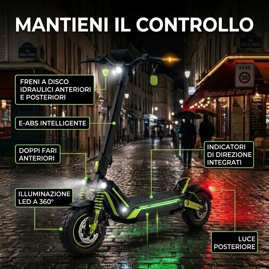 Mantieni il controllo: freni idraulici, e-ABS e luci LED