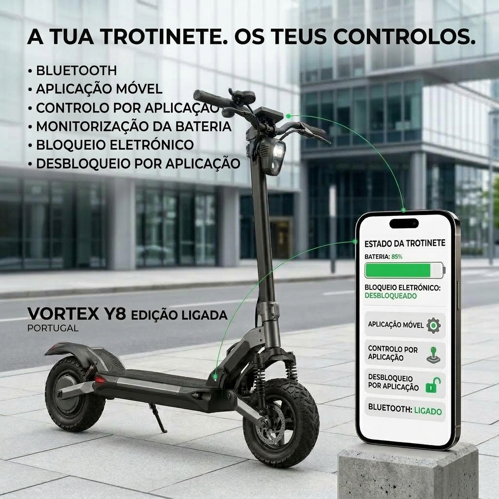A tua trotinete, os teus controlos: aplicação e Bluetooth