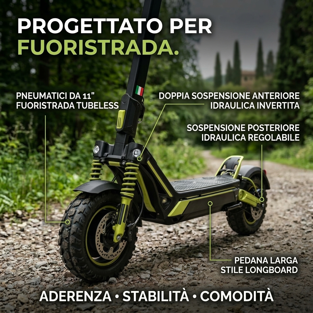 Progettato per fuoristrada: sospensioni e pneumatici da 11"